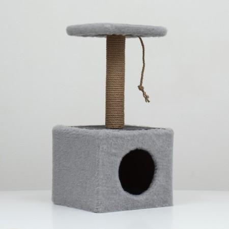 Animal house, with a clawe and shelf, jute, 32 x 32 x 64 cm, gray-5