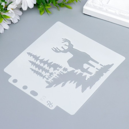 Stencil plastic "Deer in a pine forest" 13x14 cm-1
