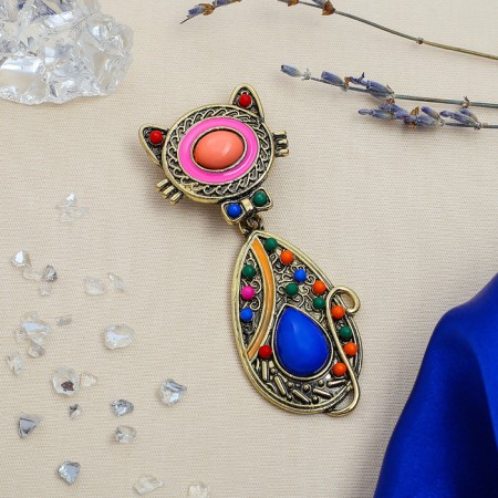 Brooch ethnic "Rainbow cat", colored in black gold