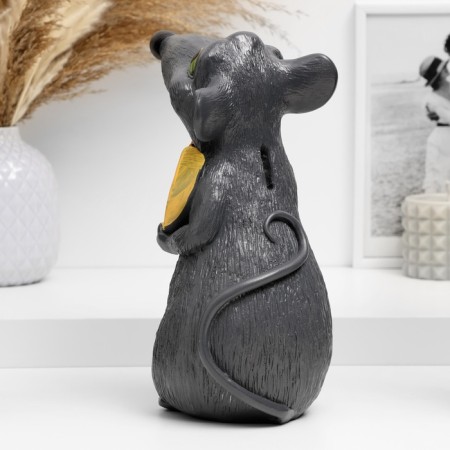 Piggy bank "Rat with cheese" dark gray, 24x16x14cm-3