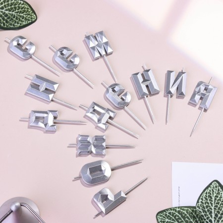 Set of candles for the cake "Happy Birthday", silver