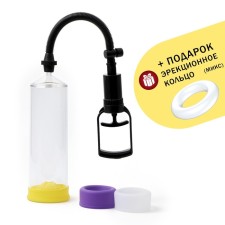 Pump for penis of the oki, vacuum, piston, ABS plastic, 23 cm, transparent