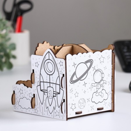 Organizer-painting for stationery "Cosmos" Rocket, 13x13x11 cm.-4
