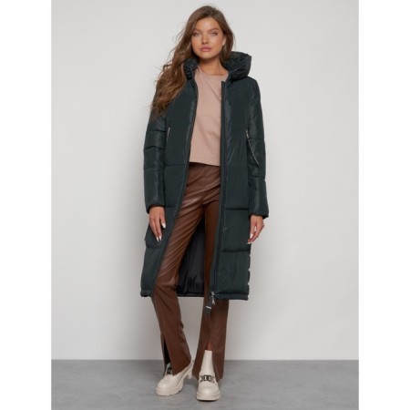 Coat insulated winter female, size 46, dark green color-13