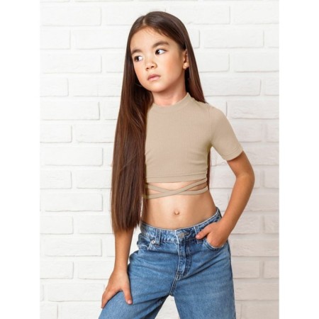 Top for a girl with short Generation sleeves, height 146 cm, beige color