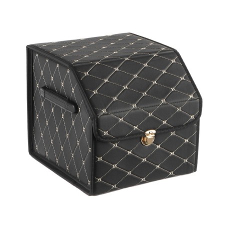 Organizer COFR in the trunk, C2R HT091, 30 × 30 × 30 cm, eco -leather, black, beige line