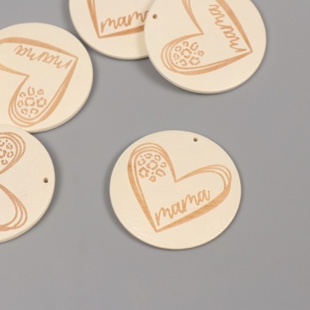 Decor for creativity tree "Mom. Heart" White set 5 pcs 4x4 cm