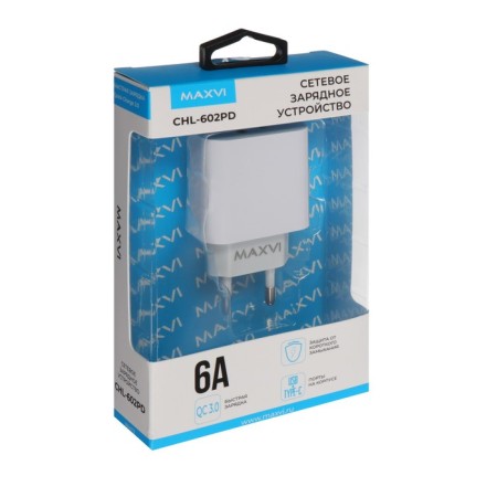Network charger Maxvi CHL-602PD, USB/USB-C, 6 A, 30 W, fast charging, white-3