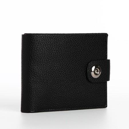 Male purse on a magnet, department for bills, cards, coins, black color