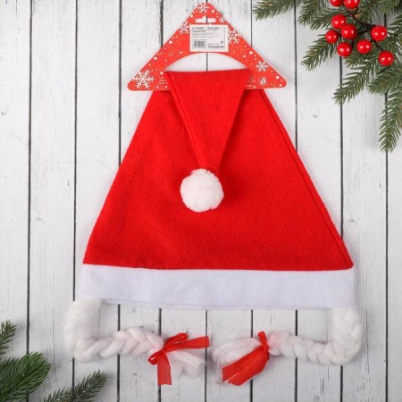 New Year's cap "Santa Claus" with pigtails, 40x27 cm, mix-5