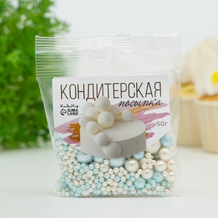 Confectionery sprinkling "Delicate shine": azure, snow -white, 50 g-1