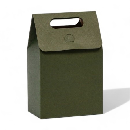 Box package with a handle, green, 15 x 10 x 6 cm