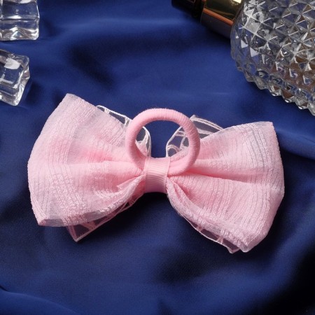 Hair gum "Bow" Crystal stripes, 11 cm, pink-1