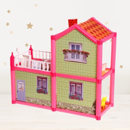 Plastic house for dolls, two -story, with accessories-4