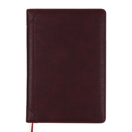 The diary is low, a solid cover of leatherette with foam rubber, thermo embossing, perforation, lies, cream block 70 g/m2, brown