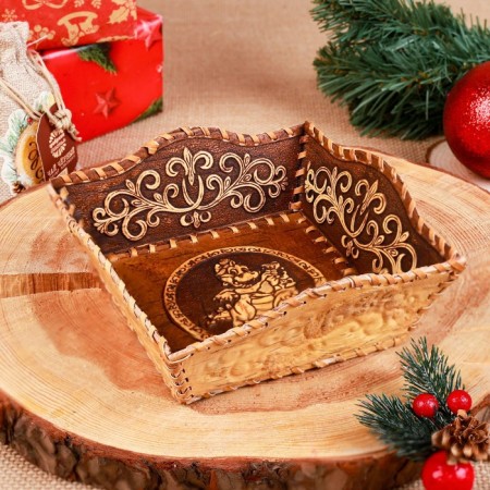 Plate "Dragon", square, birch bark