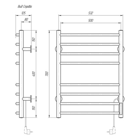 Electric towel Domoterm Tbox 109-8, 500x700 mm, right, chrome-3