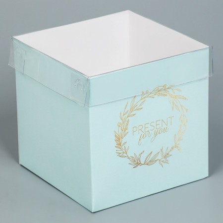 Gift box for flowers with PVC lid, packaging, Present, 12 x 12 x 12 cm-1