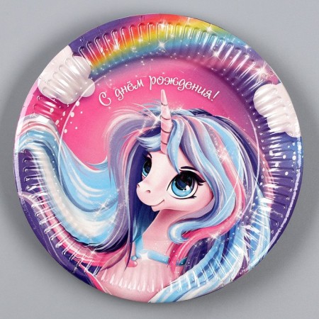 Disposable paper plate "unicorn" 18 cm, set 6 pieces-1