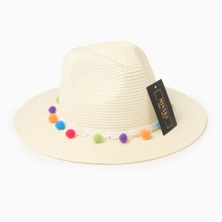 Women's hat with bombs, size 54-56, white color-4