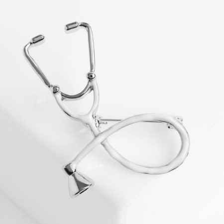 Brooch "Stethoscope", white color in silver