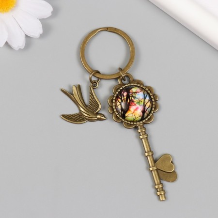 Breek metal, glass "Bird and key with a tree" bronze 10 cm-1