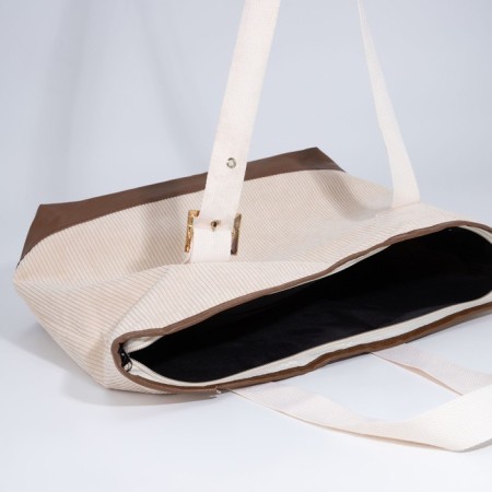 Zipper bag, external pocket, beige color-6