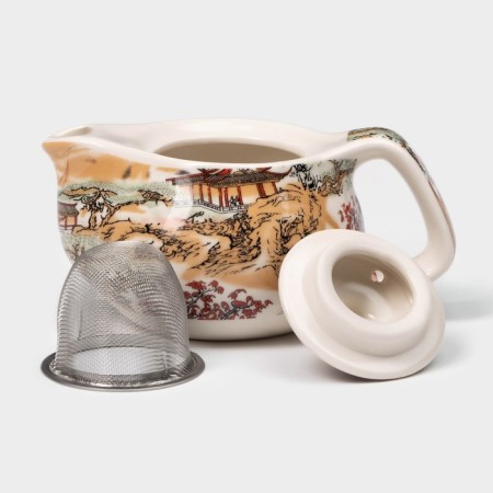 Keramic collar teapot with a metal sieve "Pazage", 200 ml-1