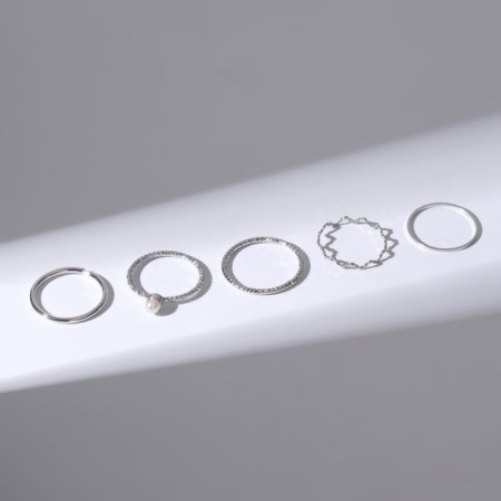 Ring set 5 pieces "perfect fingers" temptation, white color in silver-4