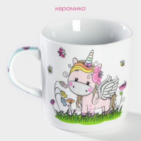 Mug ceramic share "unicorn", 230 ml, white color-1