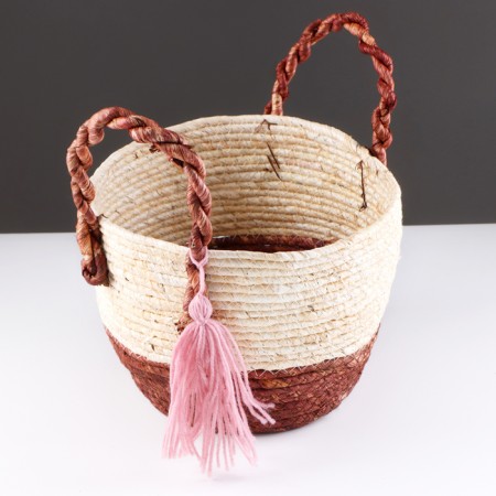 Argentina storage basket, with handles, 26 x 20 x 19.5 cm, natural, burgundy-1