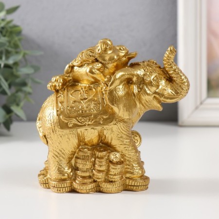 Necc Gold Polystone "Toad on an elephant with coins" 12x6.8x11.2 cm