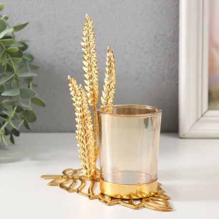 Summary metal, glass per 1 candle "High sheets" d = 4.7 cm, gold 14.8x8x15 cm-3