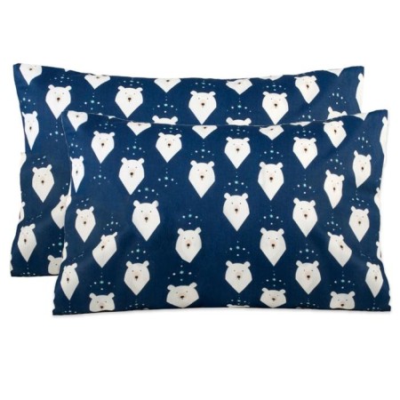 A set of pillowcases, size 40x60 cm, print, white bears, blue color - 2 pcs.
