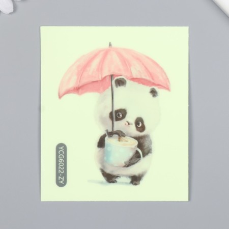 The plastic sticker glows in the dark on the switch "Panda with an umbrella and a mug" 10x12 cm-1