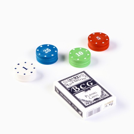Poker, set for the game (maps 54 pcs, chips 24 pcs with denomination)
