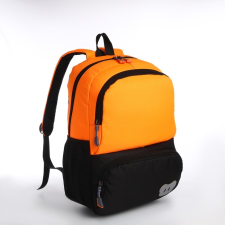 School backpack, 2 lightning departments, 3 pockets, black/orange color-2
