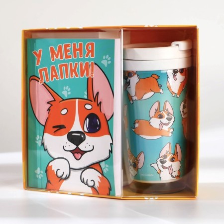 Gift set: A6 diary 80 sheets and a thermostat 250 ml "I have paws"-1