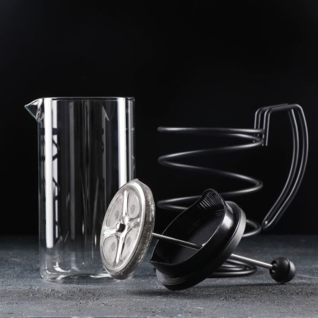 Know -hand jacket kettle - Loft press, 600 ml, glass, black color-1