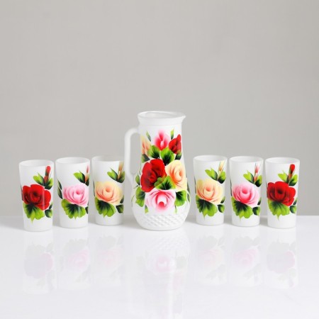 Set for juice with a tray "Zhostovo" Art painting, 6 glasses 1250/200 ml, white ma-11