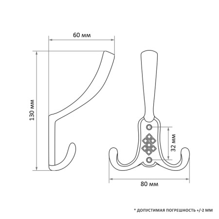 Hook furniture tundra TKT003, three -rod, bronze-2