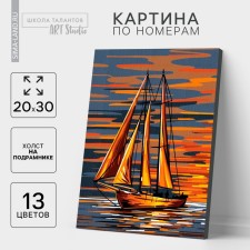 Picture on numbers on a canvas with a subframe of the “Yacht in the Open Sea”, 30x20 cm