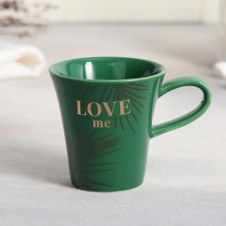 Tea couple ceramic love me, mug 100 ml, saucer 15x14 cm, white-green color-2