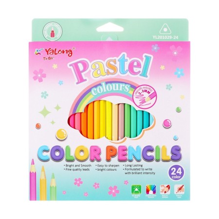 Pencils 24 colors in a plastic box, triangular, wooden, pastel mix-4