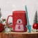 Ceramic mug with a spoon and cover "Bear", 400 ml, red color