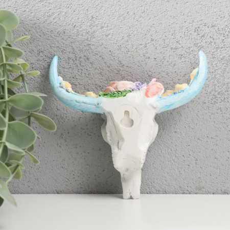 Souvenir Polystone Wall Decor "Bull Skull with Flowers" 2.4x11x12 cm-2