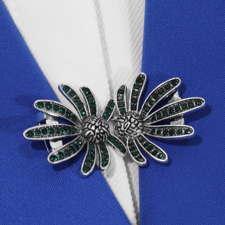 Cardigan clamp "Flowers" of chamomile, green color in black silver