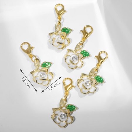 Charm "Flower" rose with a curl, the color is green and white in gold