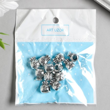 Bead for creativity Metal "Sack of Money" silver 1.2x0.9 cm-2