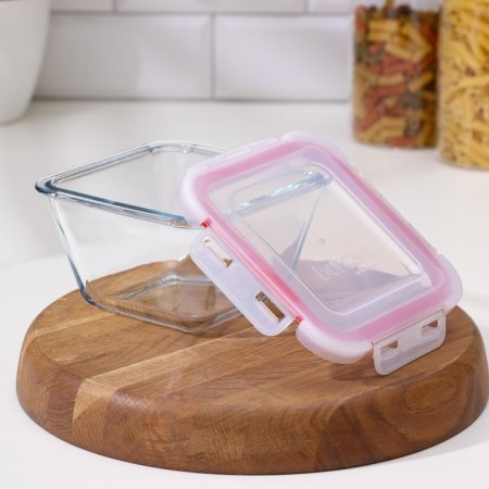 Square container Borcam, glass, 860 ml, with a lid-1